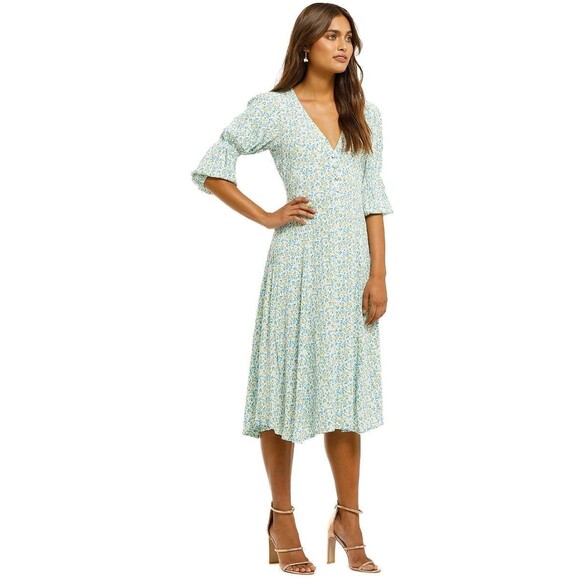 Faithfull the Brand Maud Midi Dress in Tilde Floral Print US Size 4 Preppy Work - Picture 2 of 11